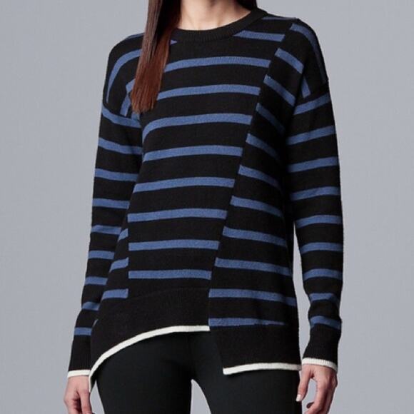 Simply Vera Wang Asymmetric Striped Pullover Sweater Women's Size XS - Picture 2 of 9